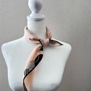 Scarf silk in pale pink w black Polka dot . Gorgeous vintage. 21.5 x 21.5